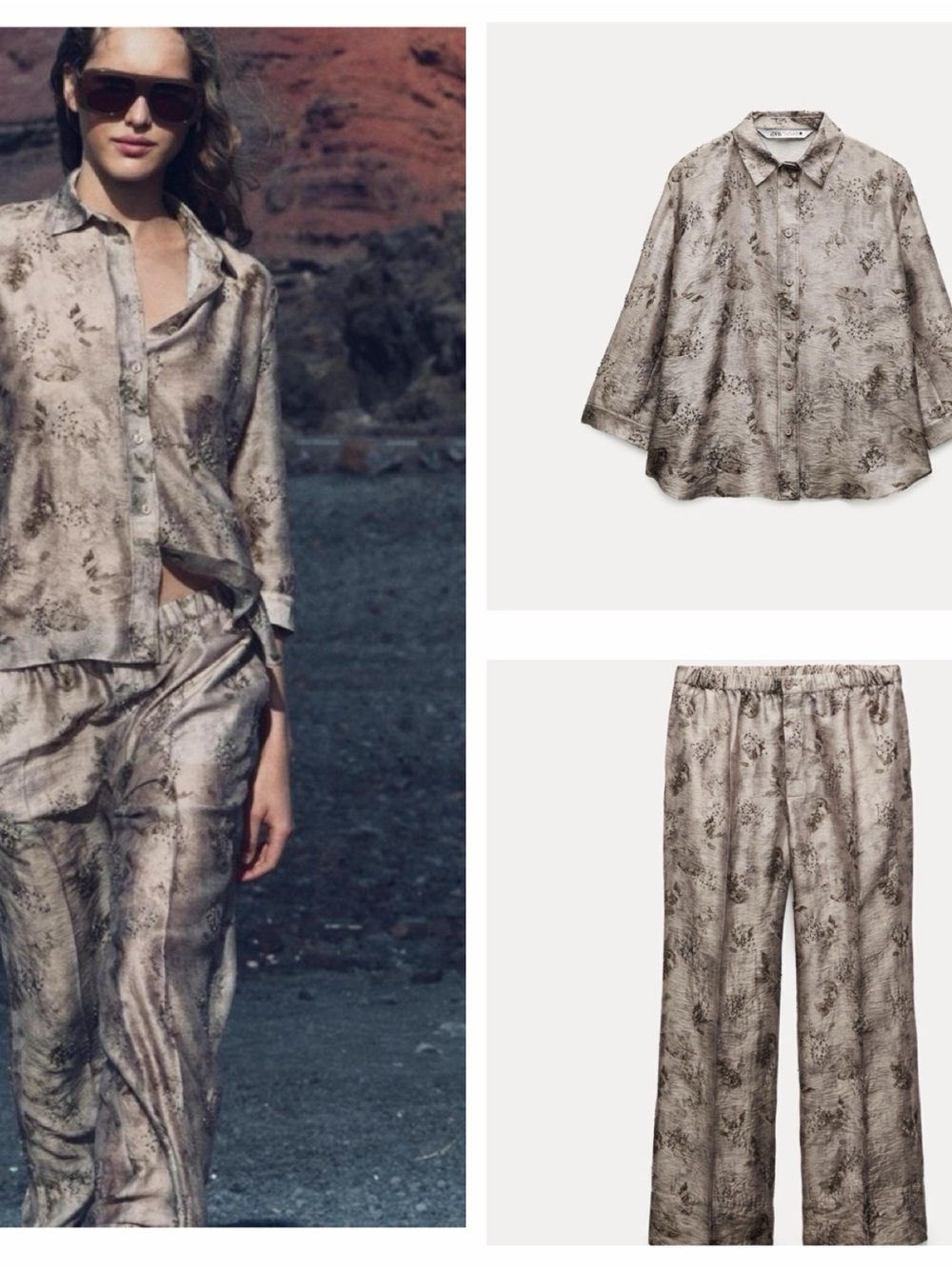 Zara set of embroidered printed shirt and pant NWT